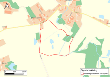 Undersøgelsesområdet for forundersøgelsen af et muligt vådområdeprojekt ved Skovsgårde