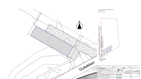 Oversigtstegning, der viser området hvor transformerbygningen opføres
