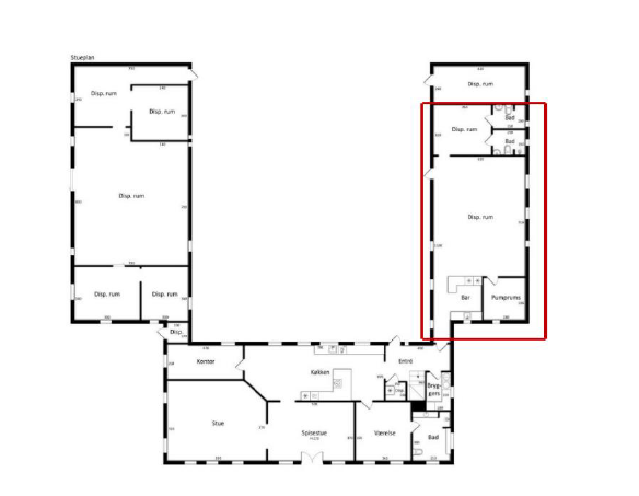 Plantegning over ejendommen, der viser gårdcaféens placering