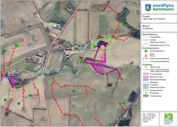 Oversigtskort med angivelse af projekttiltag i vådområdet ved Farsbølle