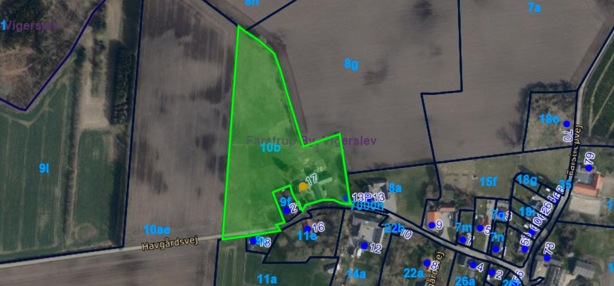 Figur 1: Luftfoto 2022. Oversigtskort over ejendommen, markeret med grøn signatur.