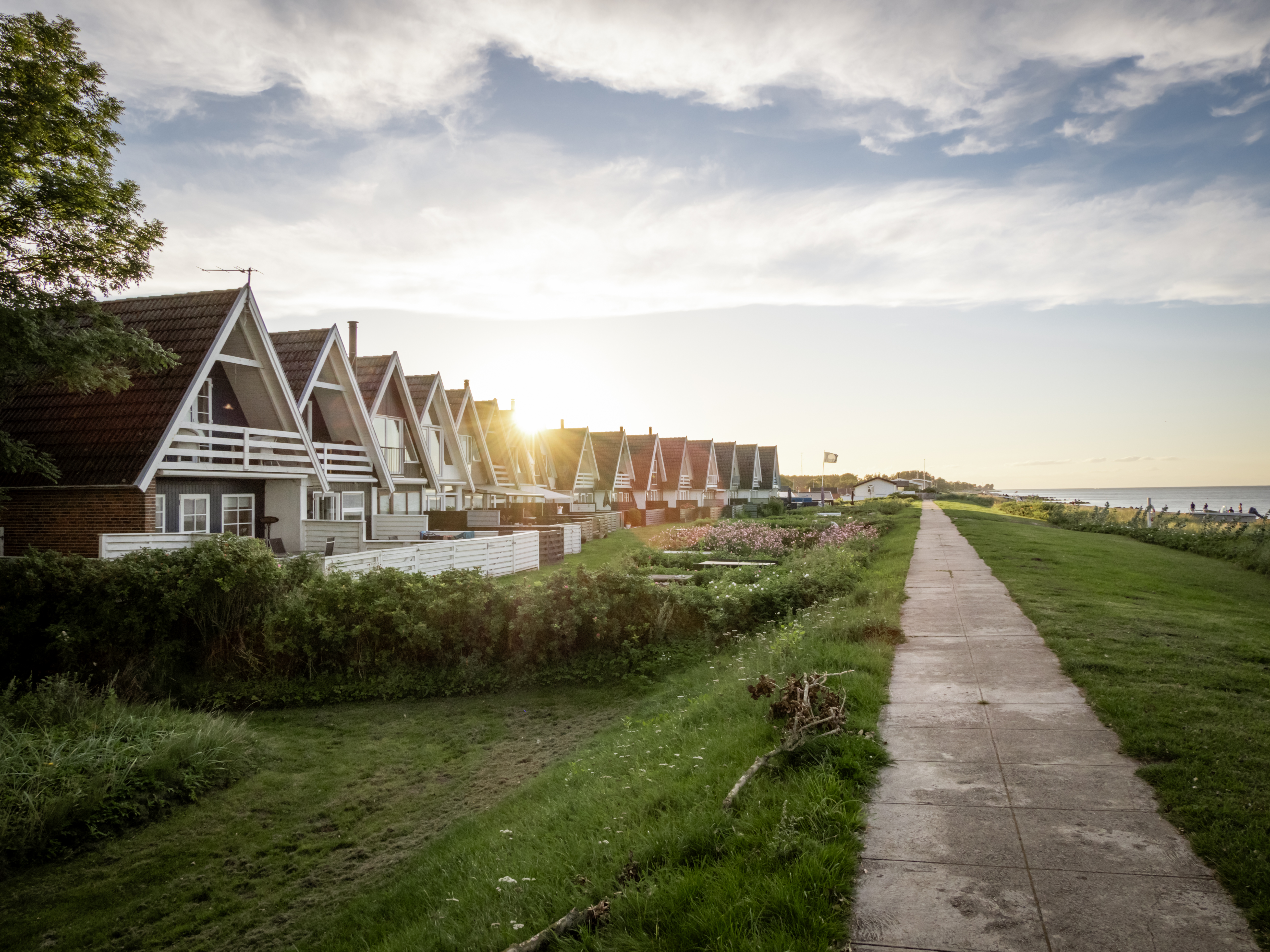Diget ved Hasmark Strandoase med sommerhuse i første række