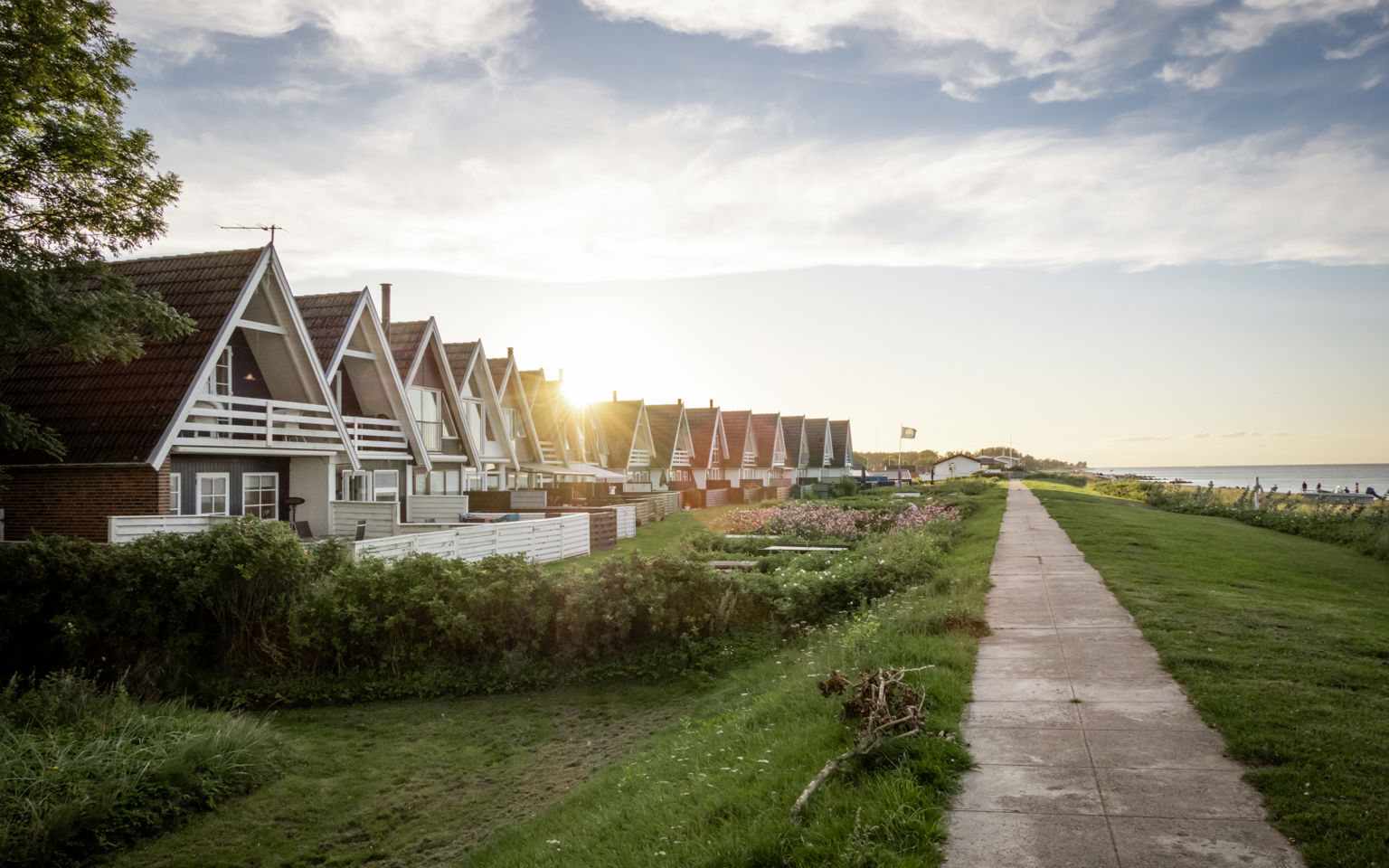 Diget ved Hasmark Strandoase med sommerhuse i første række