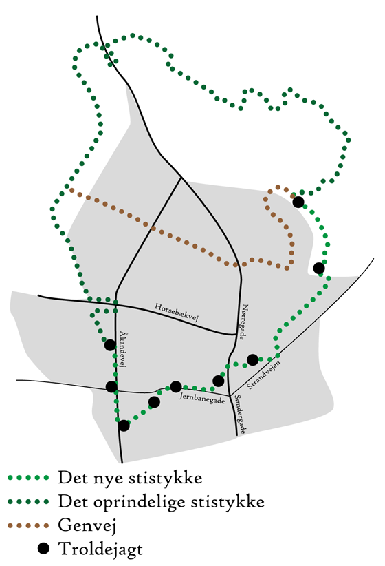 Kort over Otterup med stien tegnet ind