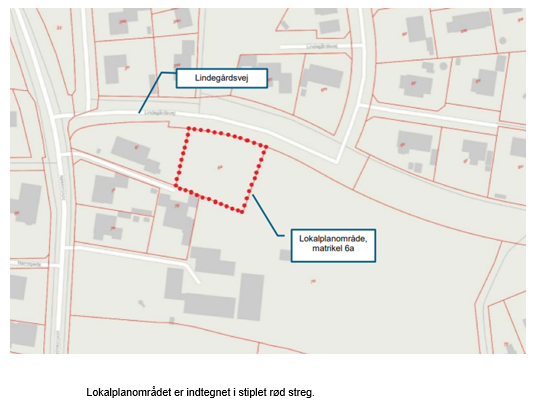 Oversigtstegning, hvor lokalplanområdet er indtegnet.