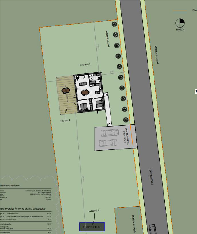 Oversigtstegning over ejendommen, der viser sommerhusets placering