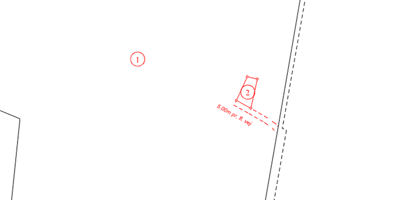Figur 1: Udstykket areal vist med rød linje er delnr. 2 af matr. nr. 4a