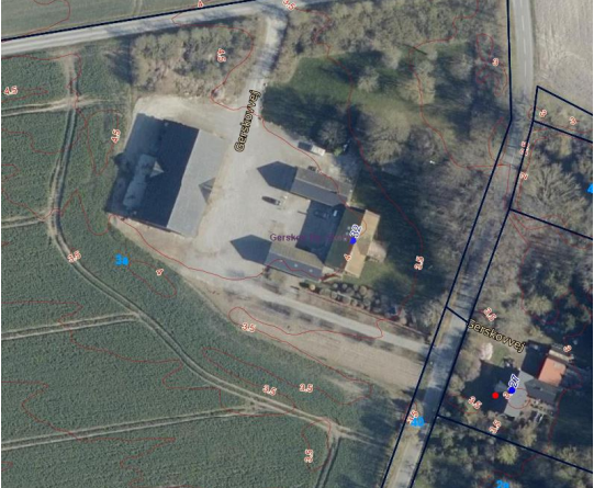 Luftfoto 7: Den alternative placering ved de hidtidige bebyggelsesarealer ligger i kote 3,5-4.