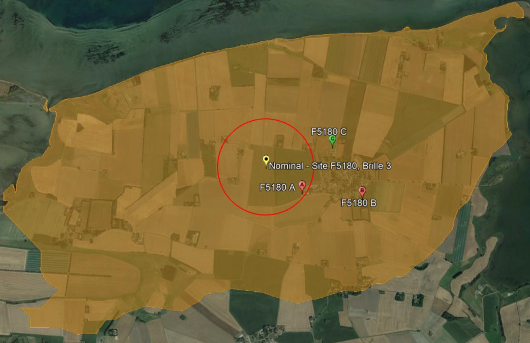Figur 1 viser undersøgte placeringsmuligheder for antennemasten.