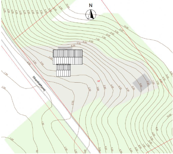 Oversigtstegning, der viser placeringen af sommerhuset.