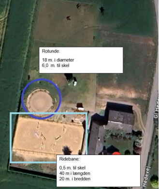 Oversigtsfoto over ejendommen, der viser placeringen af rotunde og ridebane
