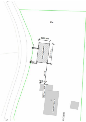 Oversigtstegning, der viser placering af ny rundbuehal på ejendommen