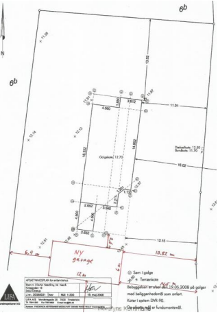 Oversigtstegning, der viser placeringen af den nye garage