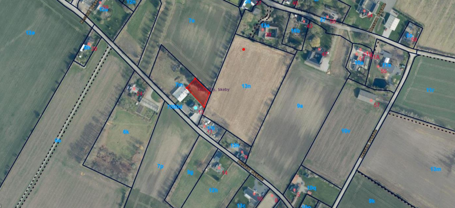 Oversigtsfoto, der viser placeringen af ridebanen i den nordøstlige del af matriklen