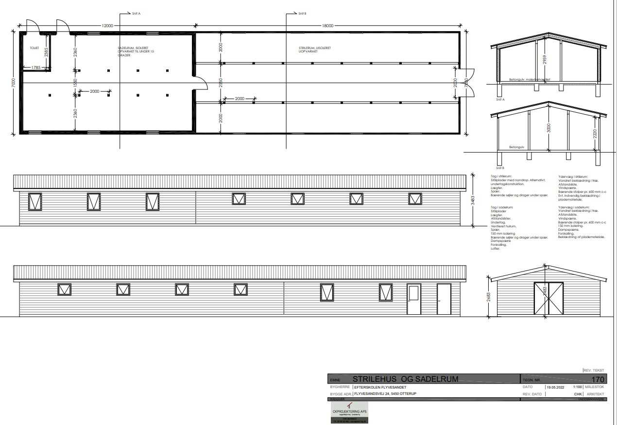 Skitse med mål af sadelrum og opbevaringshal