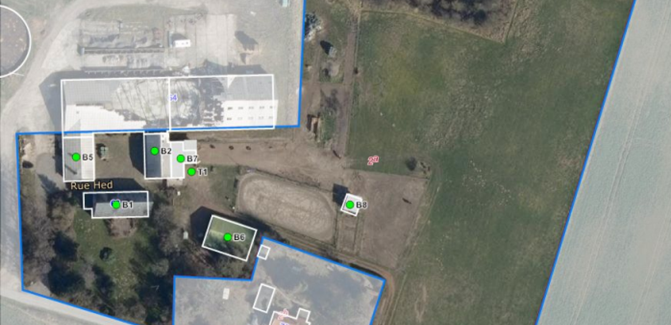 Situationsplan der viser bygningsplaceringer