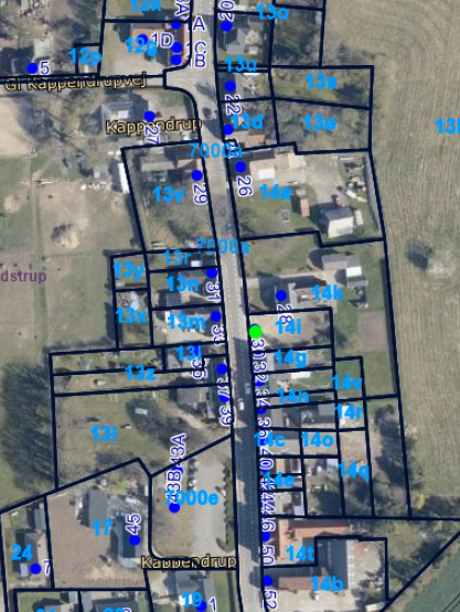 Oversigtskort, der viser området inklusiv matrikler.