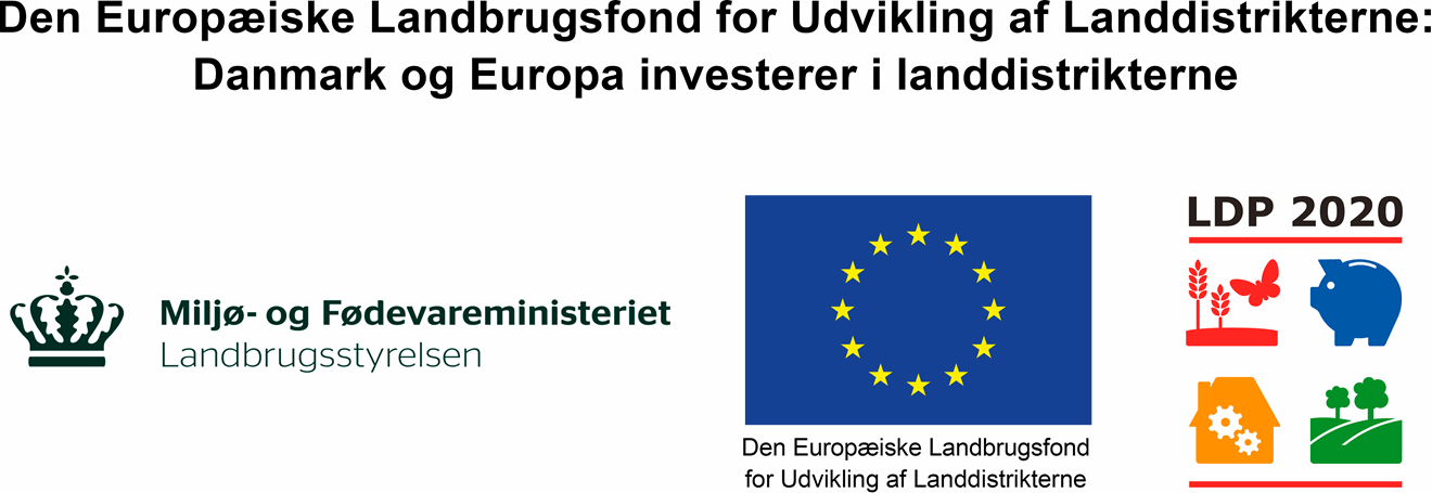 Logo: Den Europæiske Landbrugsfond, for Udvikling af Landdistrikterne samt for Miljø- og Fødevareministeriet.