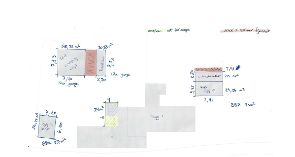 Oversigtstegning over bebyggelsen på ejendommen
