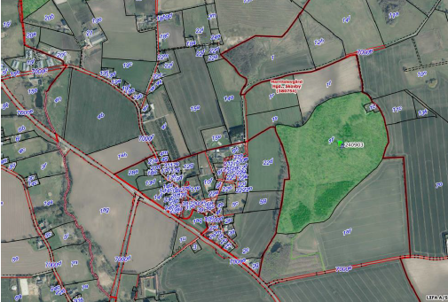 Oversigtsfoto over området med matrikelnumre